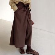 【Aptam】正規品 デザイン性が高いハイウエストスカート　チョコレット色
