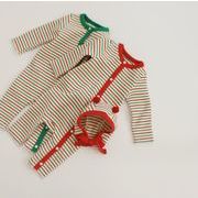 新作   クリスマス   子供服  ベビー  可愛い   トップス  長袖  ロンパース   横縞  2色