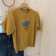 ニットトップス　セーター　半袖　韓国ファッション　レディース　デザイン　秋冬