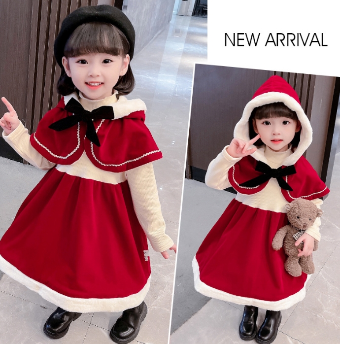 秋冬新作 韓国風子供服 ベビー キッズ服   女の子 クリスマス  ワンピース   ストール    可愛い