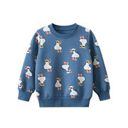 新しい秋冬子供服、男の子、漫画アヒルプリント、ベルベット、ラウンドネックスウェットシャツ