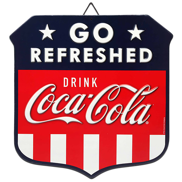 エンボス メタルサイン COCA COLA GO REFRESHED STRIPED 【コカコーラ