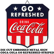 エンボス メタルサイン COCA COLA GO REFRESHED STRIPED 【コカコーラ ブリキ看板】