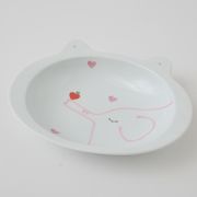 リンゴとゾウ　子どもカレー皿　ピンク　波佐見焼　手描き　日本製