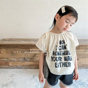 2022年 夏の子供服 リネンコットン半袖 韓国の子供服   女の子 シャツ 夏服