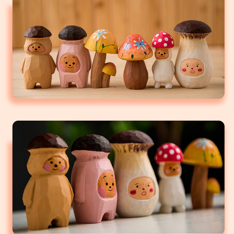 手彫りの きのこの飾り 木製工芸品 可愛い キノコマン