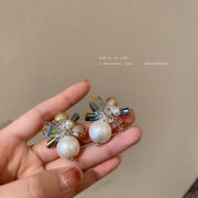 925 銀の針 真珠のピアス クリスタルフラワー イヤリング 韓国ファッション 女性のイヤリング