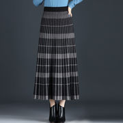 秋と冬 格子縞のスカート ニットスカート ハイウエスト 厚くする プリーツスカート