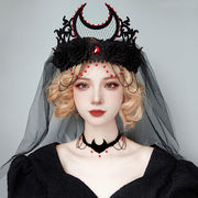 ハロウィンヘアアクセサリー ヘアバンド 髪飾り クラウン 黒 チュール 悪魔 魔女 吸血鬼 ヘアアクセサリー