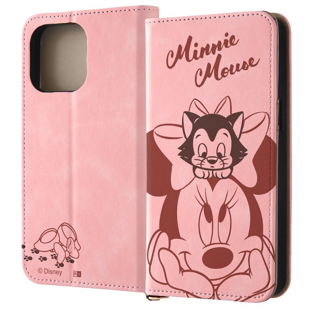 ★iPhone 15 Pro Max/ディズニー/手帳型レザーケース Raffine/ミニーマウスとフィガロ