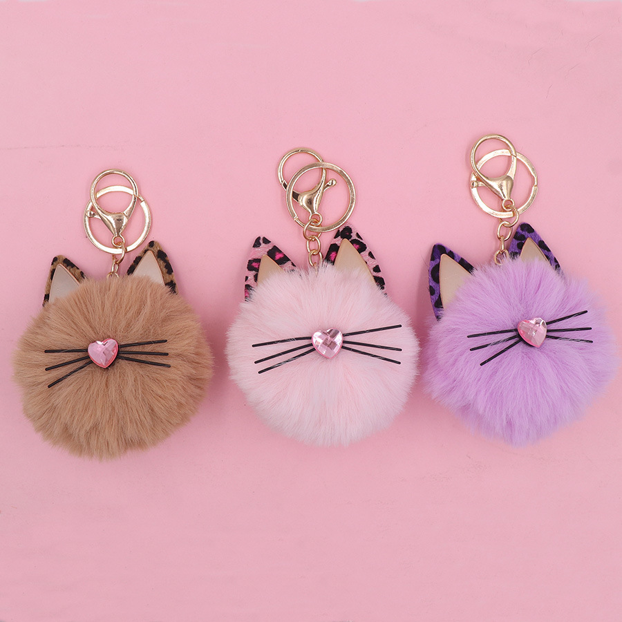 4色 ぬいぐるみキーホルダー かわいい猫のキーホルダー ヒョウ柄の猫耳