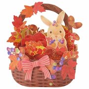 立体ダイカットカード 秋 かごにウサギ