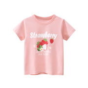いちご柄  半袖  夏子供服  女の子 綿の半袖  ピンクの半袖Tシャツ