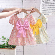 子供服 女の子 夏服 1-5歳 ちょうネクタイ 花柄ドレス 半袖ワンピース   韓国の子供服