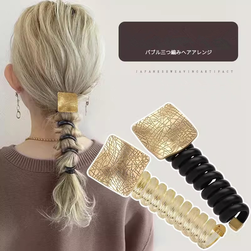 ヘアアクセサリー リボン4個 クリップ ポニーテール 三つ編み アレンジ