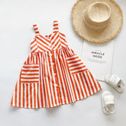 韓国の子供服のガールズドレス2022年夏の新しい子供服のサスペンダースカートストライプスカート