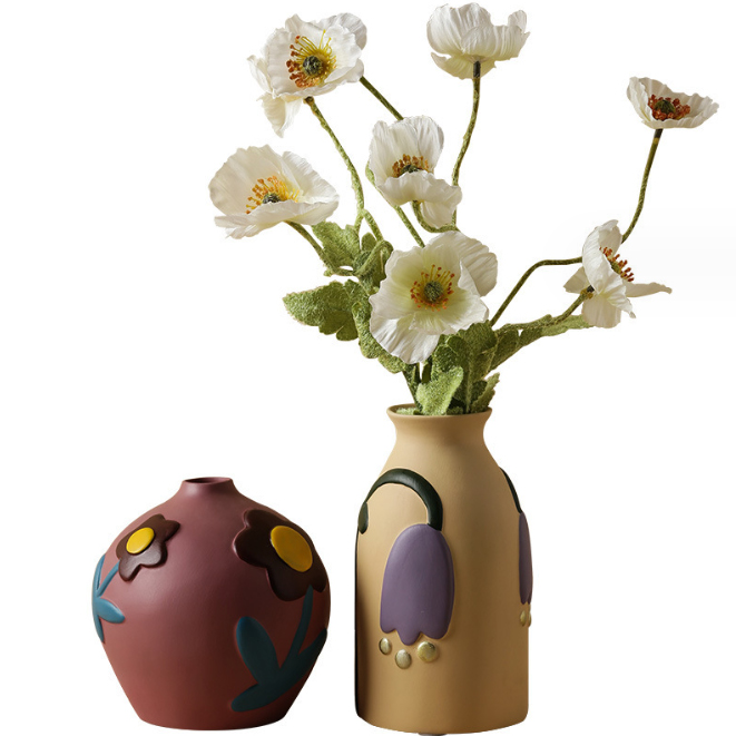 北欧 壺花瓶 壺型 花柄 デザイン オブジェ レストラン装飾 おしゃれ