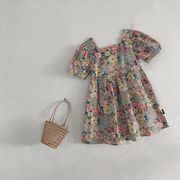 韓国子供服ガールズフローラルドレス2022夏の新しい子供の背中の開いたプリンセスドレス