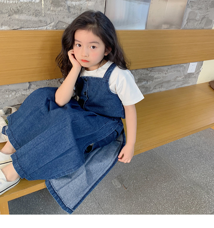 女の子のスーツ ブルーデニムベスト+スカート2点セット 韓国風春新作 子供服