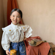 【2022春新作】韓国風子供服 ベビー服 　女の子　飾り襟　カジュアル　　長袖　トップス　Tシャツ