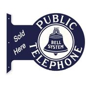 TELEPHONE ラウンド フランジ サイン 看板 メタル ブリキ 垂直 壁面 店舗 アドバタイジング TEL 公衆 電話