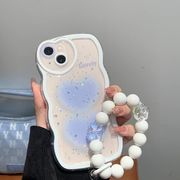 かわいい韓国白ビーズチェーンエポキシグリッターラブハートウェーブ透明ケース iPhone  かわいいカバー