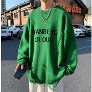 秋冬 メンズ トップス ニット セーター クルーネック ダメージ加工