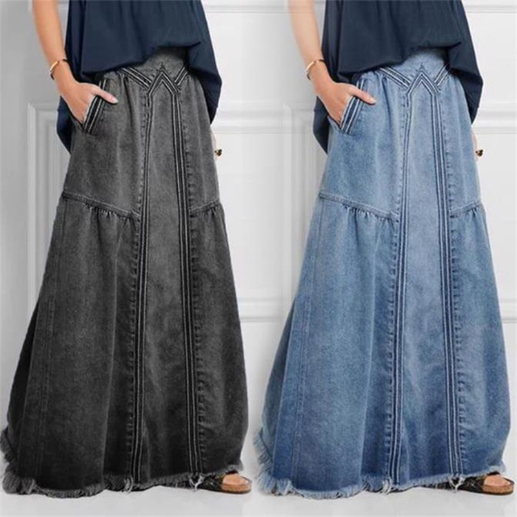 店長推薦 大きいサイズ デニムハーフスカート 毛磨き 大人気 伸縮性のあるウエスト シンプル 女装