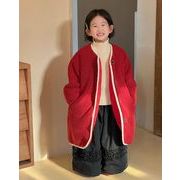 ★Girls★　子供コート　80~140cm　もこもこレッドコート　韓国キッズファッション