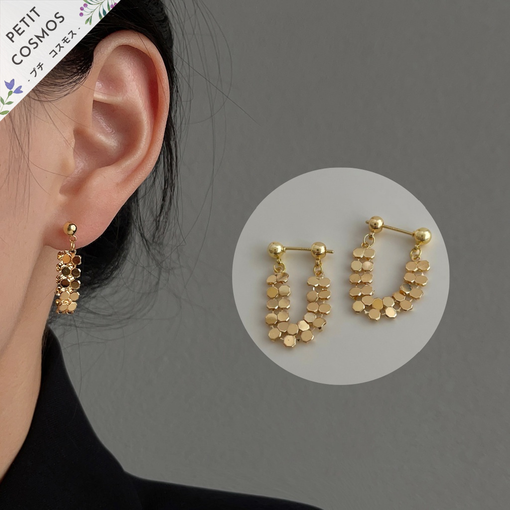 キャッチレスピアス 蜂の巣風 フープピアス アクセサリー おしゃれ 