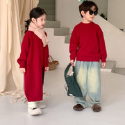 ★Girls＆Boys★　子供ニット　90~150cm　レッドニットワンピース　韓国キッズファッション