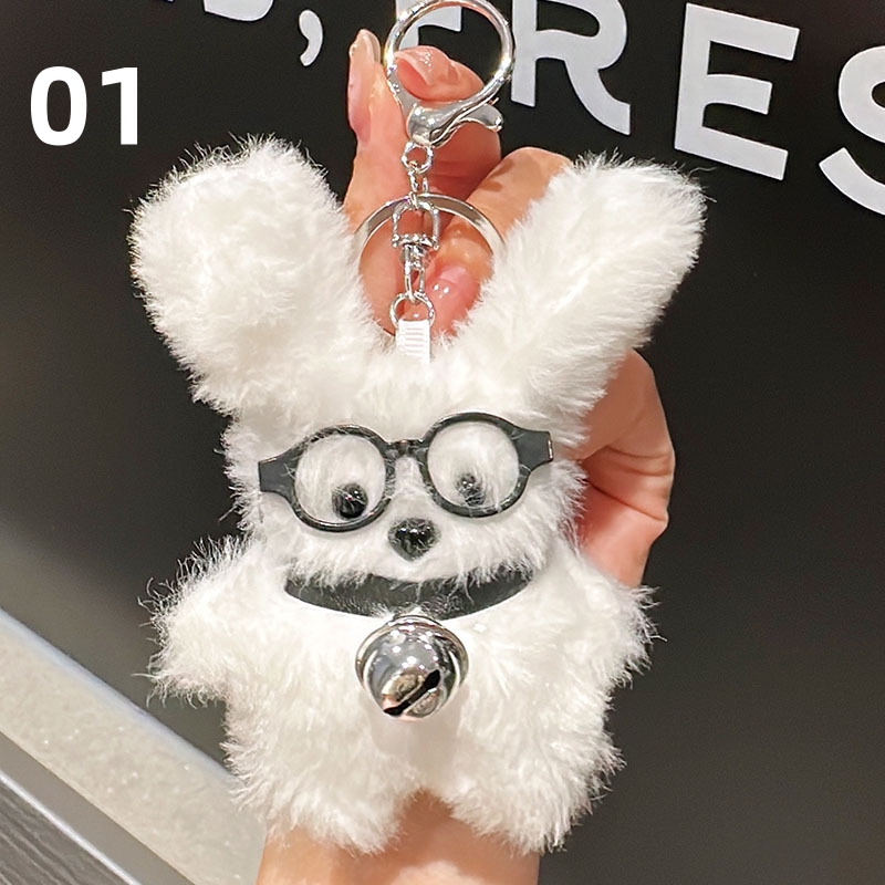 ぬいぐるみ 犬のキーホルダー 韓国流行 かわいいメガネ犬の