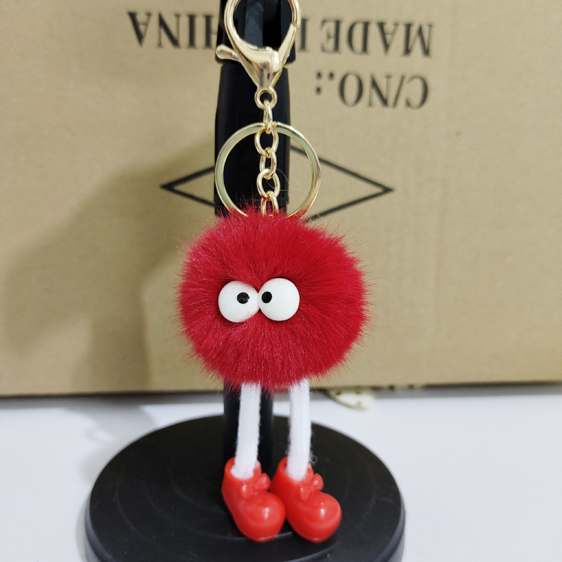 6色 大きな目 ポンポンキーホルダー かわいいぬいぐるみキーホルダー