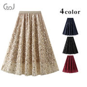 ★全4色★　レディースロングスカート　シフォンAラインスカート　韓国ファッション