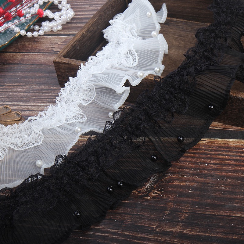 レースシフォン　ギャザー　　生地飾りハンドメイド　裁縫素材リボン手芸材料  DIY素材幅6cm20m