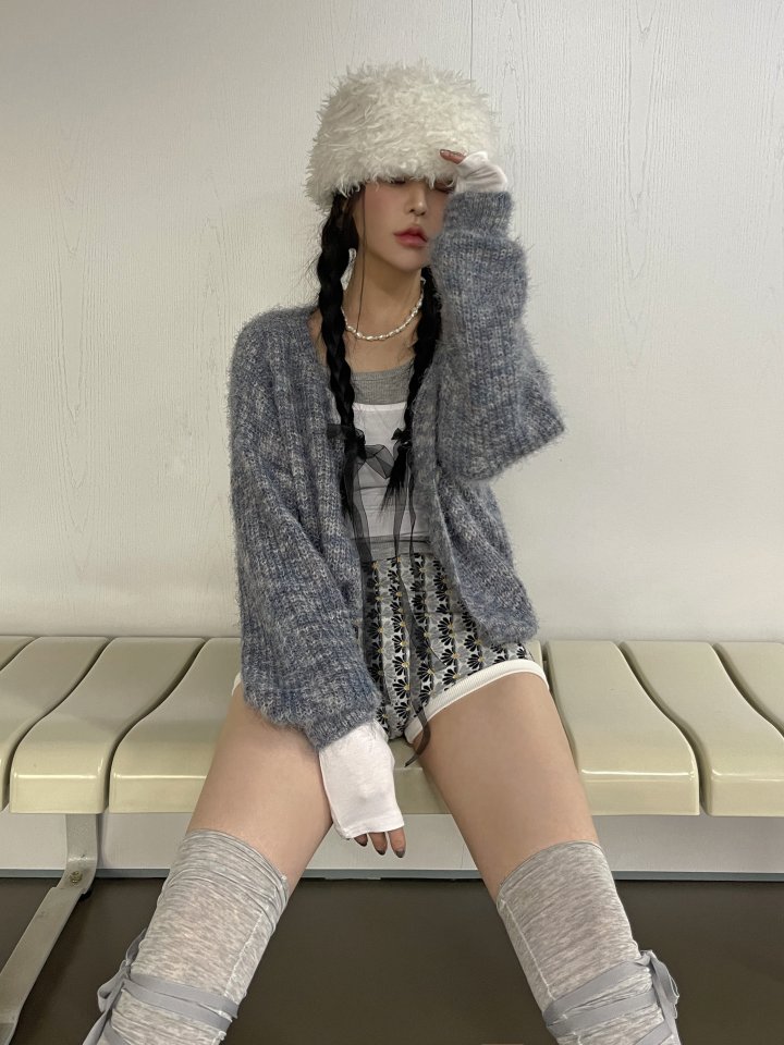 【韓国ファッション】2024年春新作　MIXシャギーニットカーディガン　シャギー　ニット　カーディガン