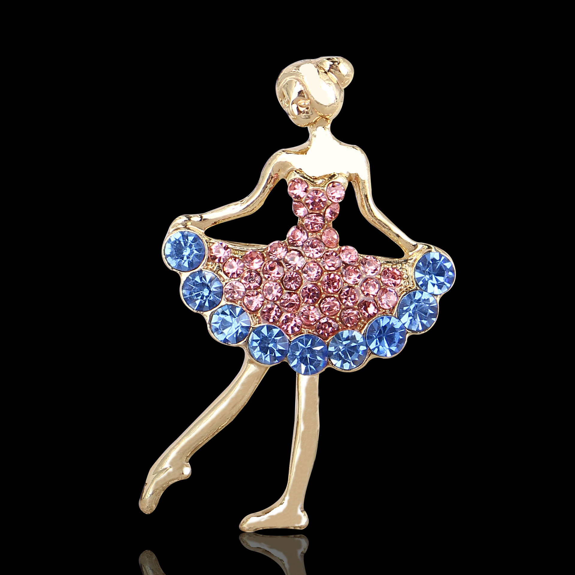 バレエブローチ ピンクブルーのラインストーン バレエ少女 コサージュ バレエアクセサリー