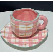 チェック コーヒーカップソーサー 2点セット セラミックカップ 撮影道具 韓国風 装飾 INSスタイル
