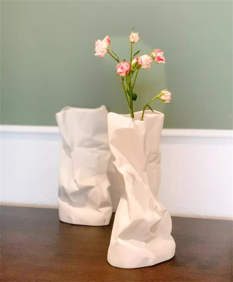 安いのに高く見える 紙袋花瓶 イレギュラーしわ セラミック花瓶 シンプル フラワーアレンジメント