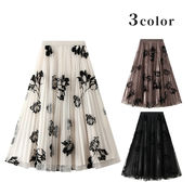 ★全3色★　レディースロングスカート　エレガント花柄プリーツスカート　韓国ファッション