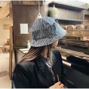デニム風バケットハット　ビンテージ帽子　韓国デイリーファッション