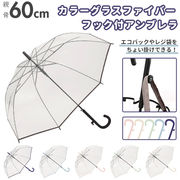 ビニール傘 レディース カラーグラスファイバー フック付 60cm 傘 雨傘 長傘 アンブレラ  ワ