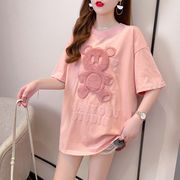【予約222496】大きいサイズ春夏新作 韓国 レディース ファッション刺繍 トップス プリント Tシャツ LL-4L