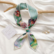 油絵ビンテージスキニースカーフ　126*6.5cm　多用途　ヘアスカーフ　バッグスカーフ