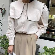 ビッグ衿ブラウス　シャツ　レディース　デザイン　韓国ファッション　ゆったり