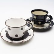 ◆毎日使う器◆粉引水玉　コーヒー碗皿【白／黒】