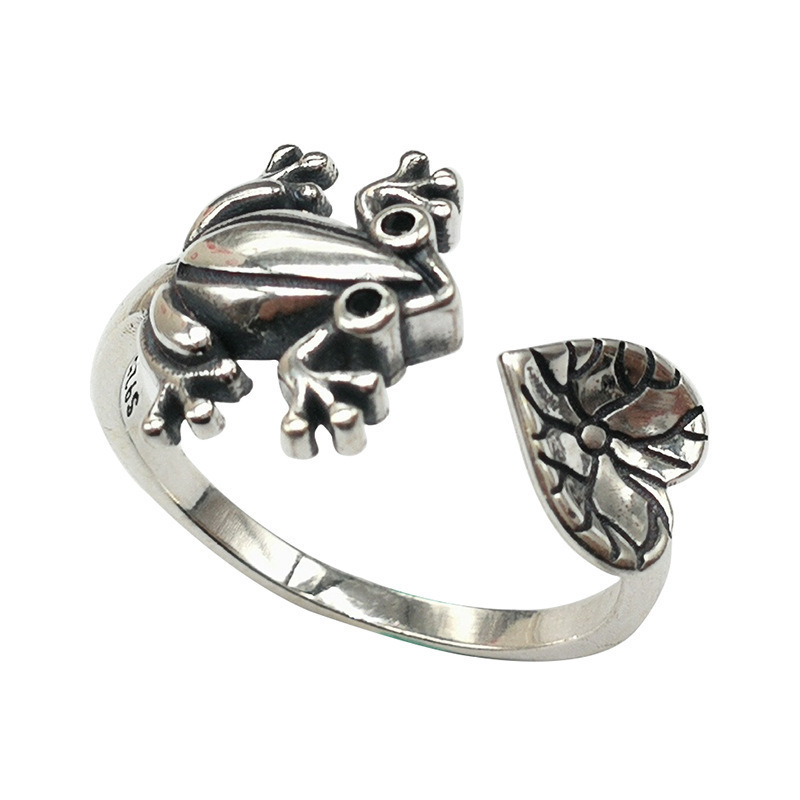 かわいい 蓮の葉 カエルのリング 人気 レトロカエルの指輪 カエルアクセサリー カエルの雑貨 男女のリング