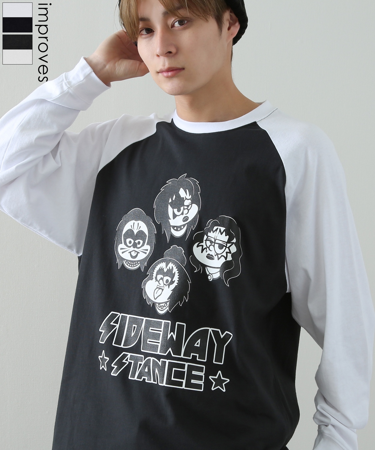 【SIDEWAYSTANCE】ロックバンドボーイ長袖ラグランTシャツ