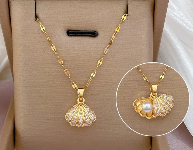 貝殻真珠ネックレス デザイン　レディース　最高級真空本物の金メッキ