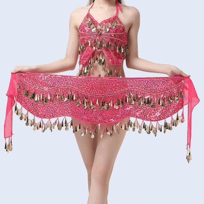ダンス衣装 ステージ ベリーダンス ヒップスカーフ 飾りベルト コスチューム スパンコール フリンジ 9色